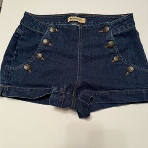 Blue Spice Dark Blue Jean Shorts with Button Accents